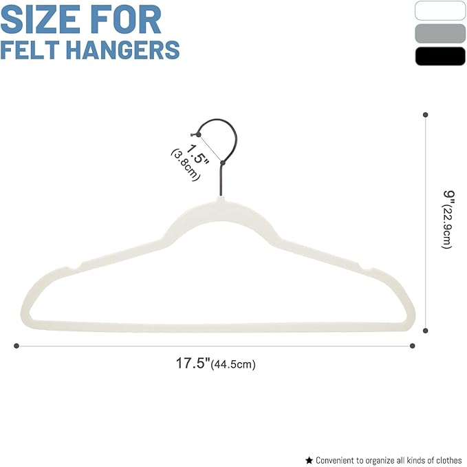 HOUSE DAY White Velvet Hangers 60 Pack, Non Slip Felt Hanger, Slim Velvet Clothes Hangers for Suits, Shirt, Heavy Duty Coat Hanger for Closet