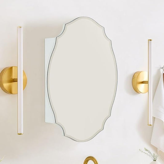 TOMACE Frameless Assymetrical Oval Medicine Cabinet with Beveled Mirror Irregular Surface Bathroom Medicine Cabinet Mirror with Storage for Bathroom 19'' H x 24'' W