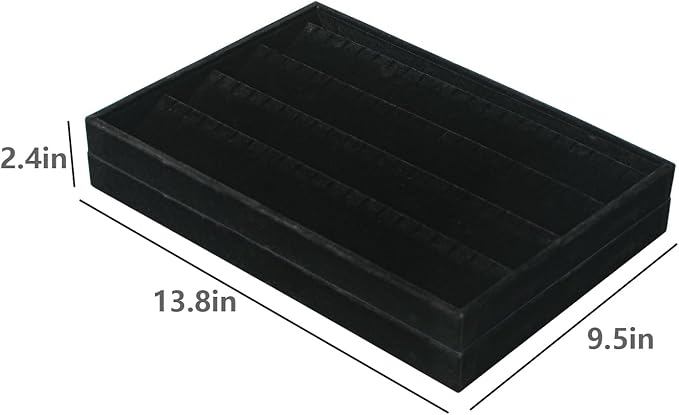 Coward 2PC Black Velvet Stackable Earring Tray Drawer Jewelry Holder Organizer Box Storage Earring Display Stand for Home Drawer or Store Selling (earring+earring)