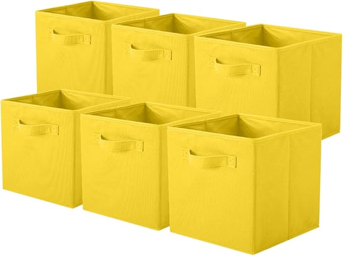 ShellKingdom Storage Bins, Foldable Fabric Storage Cubes and Cloth Storage Organizer Drawer for Closet and Toys Storage, 6 Pack (Yellow)