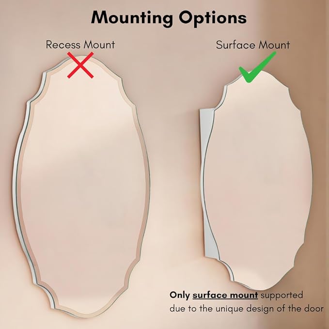 TOMACE Frameless Assymetrical Oval Medicine Cabinet with Beveled Mirror Irregular Surface Bathroom Medicine Cabinet Mirror with Storage for Bathroom, 20'' W x 30'' H