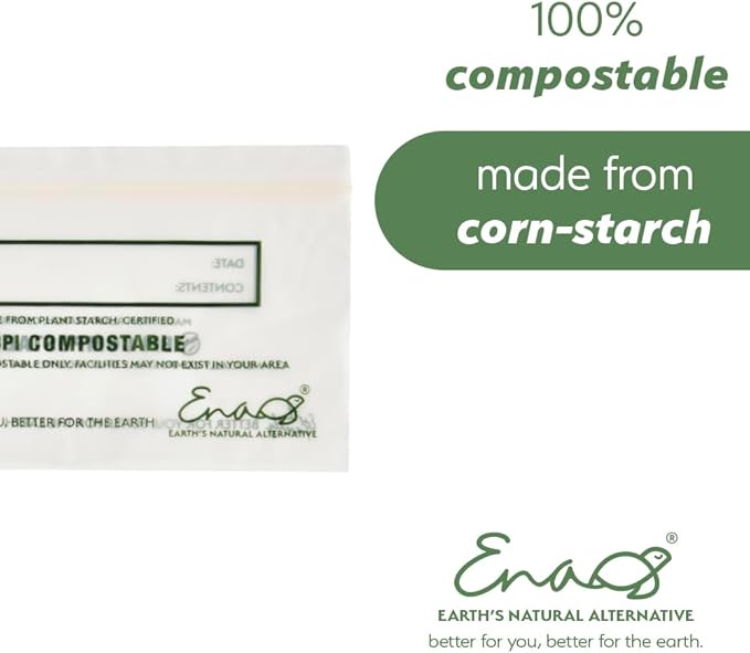 100% Compostable Food Storage Bags [Snack 300 Pack] Eco-Friendly Freezer Bags, Resealable Bags, Heavy-Duty, Reusable, Off-White by Earth's Natural Alternative