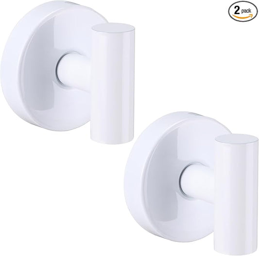 Heavy Duty Reusable Suction Cup Hooks for Shower - No Drill Bathroom/Glass/Mirror/Tiles & Metal Surfaces,and Smooth Non-Porous Surfaces for Towels, Robes, Loofahs (2, White)