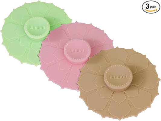 Silicone Cup Covers 4.1 Inch Reusable Silicone Mug and Cup Lids Suction Seal Lid Caps to Keep Drink Warm or Cold for Steeping Coffee Tea And Drink Cover (wuwan flower 3pcs, 3)
