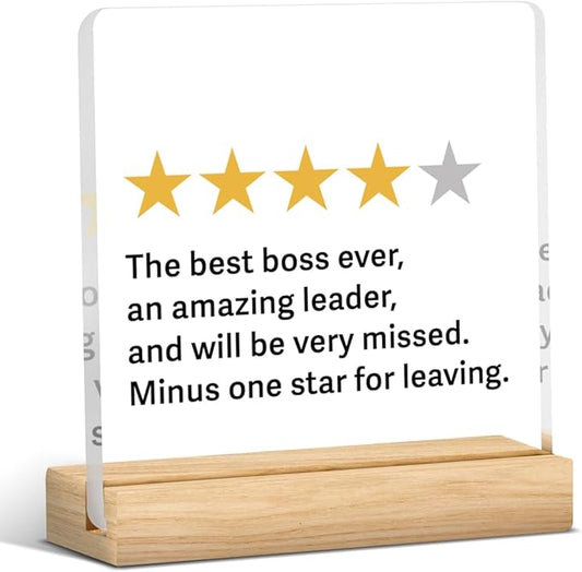 Funny Best Boss Leaving Gift for Women Men Office Decor Acrylic Plaque Leadership Thank You Gifts for Manager Mentor Inspirational Gift 4x4 Inches