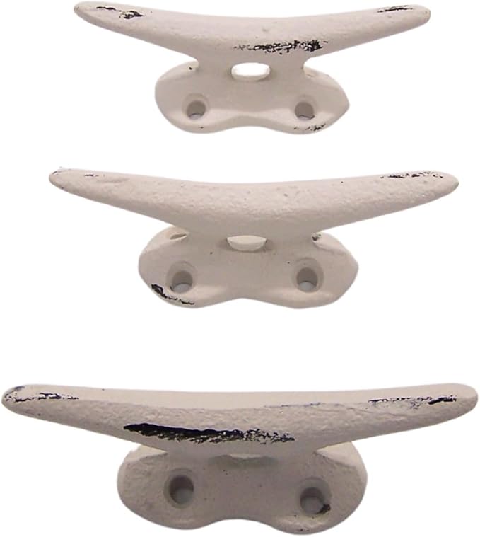 Wowser Nautical White Cast Iron Boat Cleat Wall Hooks, 3.5 Inches, Set of 3