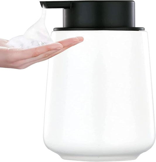 12Oz Foaming Hand Soap Dispenser - White Foam Soap Dispenser Bathroom with Easy-to-Press Pump, Modern Refillable Liquid Lotion Hand Soap Dispenser, Ceramic Dish Soap Dispenser for Kitchen