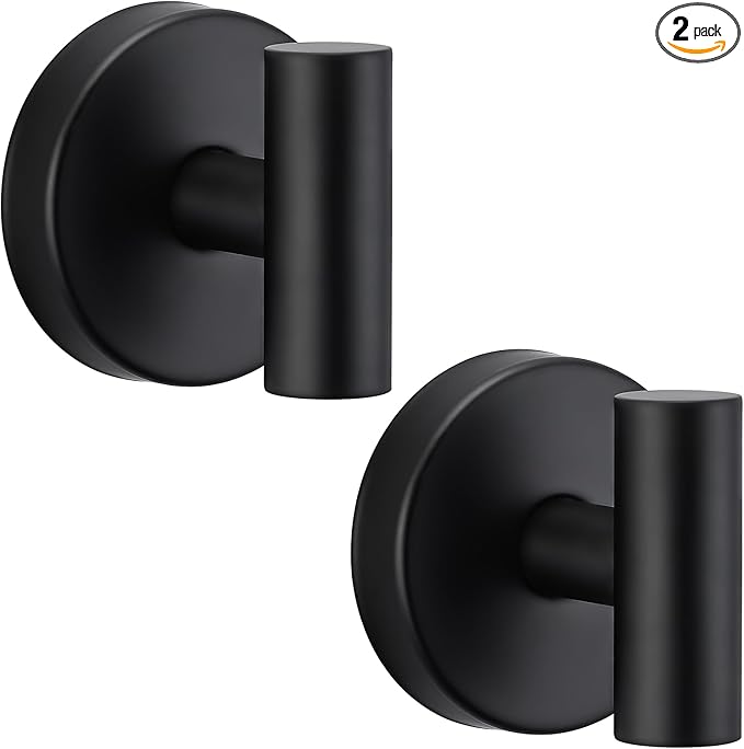 Suction Cup Hooks No Drill Stainless Steel Shower Hooks Towel Hook Robe Hook Heavy Duty on Smooth and Non-Porous Surfaces in Bathrooms Kitchen Bedroom (2, Matte Black)