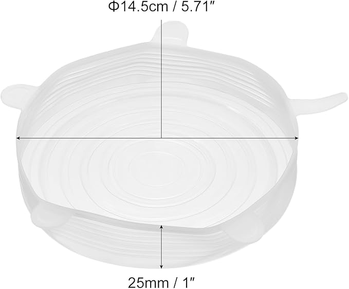 uxcell Silicone Stretch Lids, 4Pack 5.71" Round Container Lid Silicone Bowl Covers Reusable Silicone Lids for Cups, Bowls and Food Cover, White