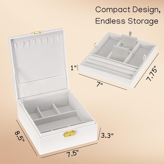 Prestige & Fancy 2 Layer Woman Jewelry Box, Jewelry Organizer For Woman, Men & Girls Large Case 8.5x7.5x3.3in | PU Leather Black Jewelry Gift Storage Boxes For Ring, Necklace & Bracelet With Lock