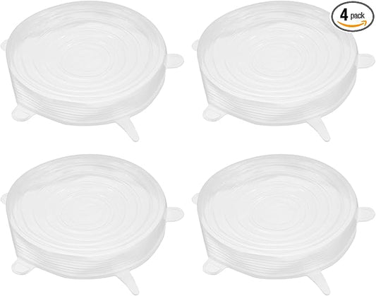 uxcell Silicone Stretch Lids, 4Pack 5.71" Round Container Lid Silicone Bowl Covers Reusable Silicone Lids for Cups, Bowls and Food Cover, White