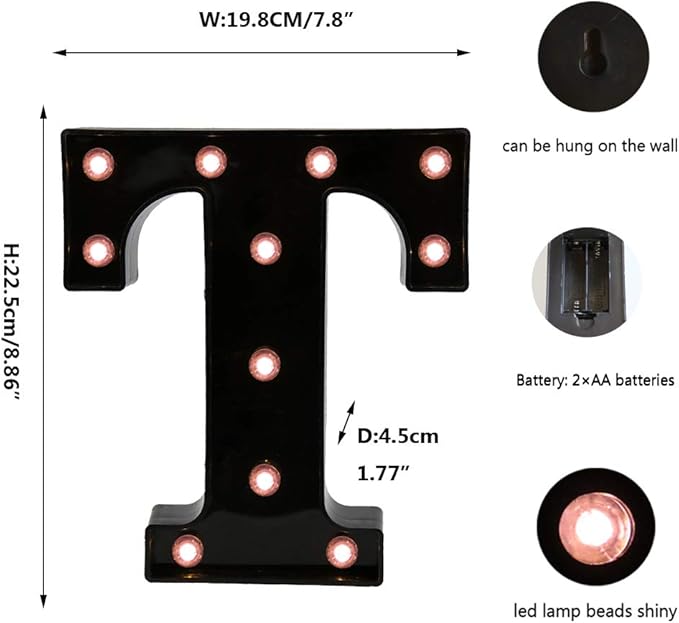 OYCBUZO Light Up Black Alphabet Marquee Letters Sign LED Marquee Number Lights Sign for Night Light Home Bar Christmas Lamp Birthday Party Wedding Decoration T