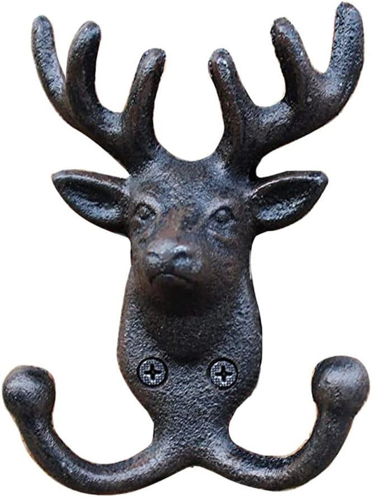 Vintage Cast Iron Deer Antlers Wall Coat Hooks Hanger Rack Wall Decor, Heavy Duty Animal Deer Elk Wall Mounted Dual Hooks Dog leashes holder Country Farmhouse Chic Hooks for Coats Towels Keys Robes