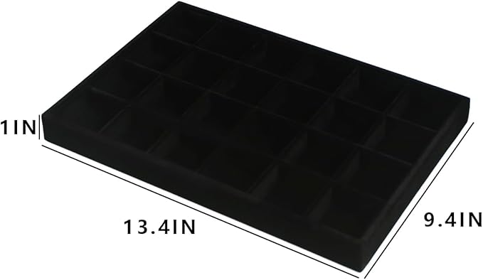 Coward 2PC Black Velvet Stackable 24 Gird Jewelry Organizer Tray Necklace Earring Box Storage Drawer Ring Earring Display Holder (24grid+24grid)