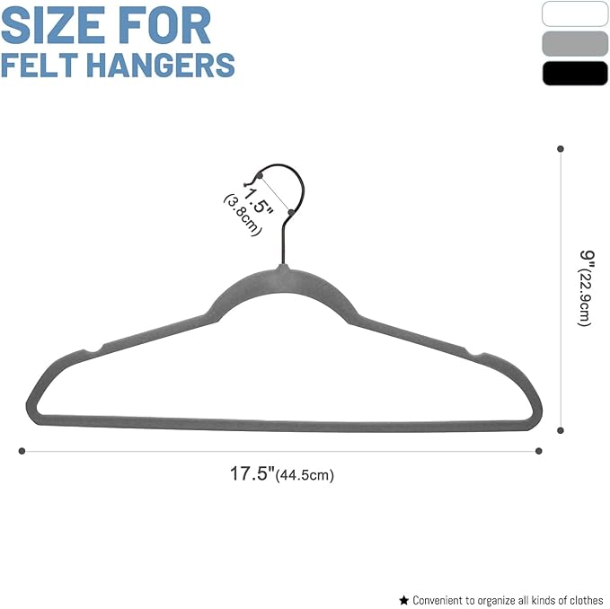 HOUSE DAY Grey Velvet Hangers 60 Pack, Non Slip Felt Hangers, Heavy Duty Velvet Clothes Hanger, Ultra Slim Hanger Space Saving, Perfect for Shirt, Suits, Pants