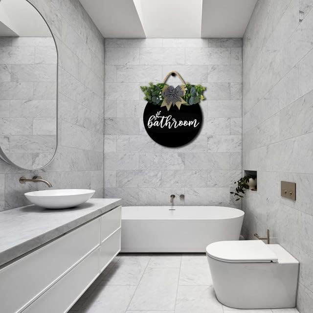 Bathroom Wall Decor,Bathroom Sign,Rustic Round Wooden Wreath Sign,Bathroom Wooden Wall Sign for All The Seasons