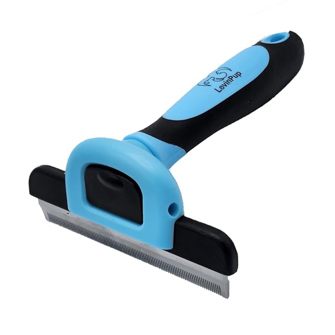 Dog Grooming Brush, Professional Grooming Tool for Dogs, Deshedding Brush, Removes Tangles, Knots, Dead or Loose Hair, Removable Stainless Steel Comb, with Comfort Grip Handle