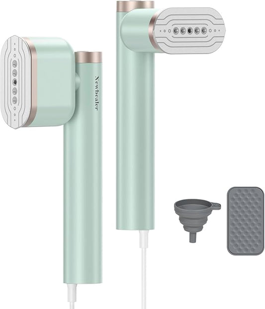 Newbealer Steamer for Clothes, 1200W Portable Steam Iron, 2 Steam Levels, Horizontal and Vertical Steaming, Dry Ironing, 15s Heat Up, Rotatable, 302°F Garment Wrinkle Remover, Green (120V Only)