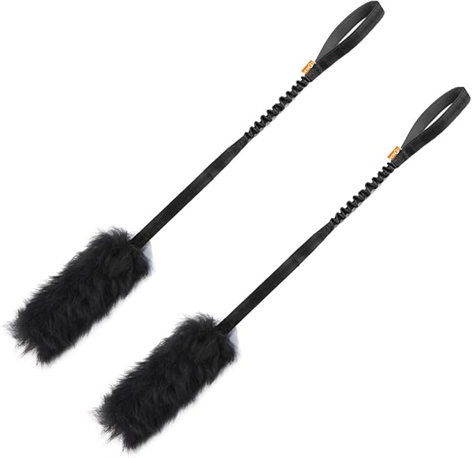 HOWGO Dog Rope,Dog Bungee Chaser 100% Sheepskin,Sheep Smell Tug for All Breeds(Black, Long Without Ball 2Pack)