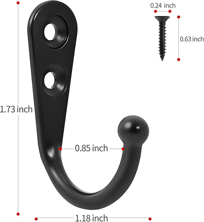 20 Pcs Small Key Hooks for Hanging, Key Holder, Wall Mount Hook with Stainless Steel Screws, Command Hooks Utility Hangers for Key, Hat, Cup, Coat, Picture (Black)