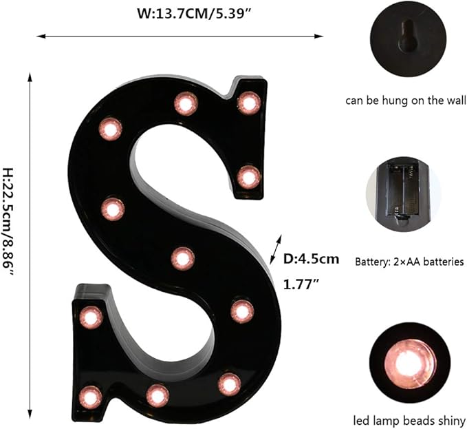 Light Up Black Alphabet Marquee Letters Sign LED Marquee Number Lights Sign for Night Light Home Bar Christmas Lamp Birthday Party Wedding Decoration S