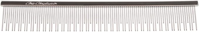 Chris Christensen 6in Cat/Carding Dual Tooth Butter Comb, Groom Like a Professional, Rounded Corners Prevent Friction and Breakage, Solid Brass Spin with Steel Teeth, Chrome Finish