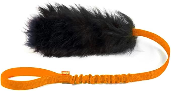 HOWGO Dog Rope Toy,Dog Bungee Chaser Toy 100% Sheepskin,Sheep Smell Tug Toy for All Breeds (Orange, Short Without Ball)