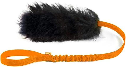 HOWGO Dog Rope Toy,Dog Bungee Chaser Toy 100% Sheepskin,Sheep Smell Tug Toy for All Breeds (Orange, Short Without Ball)