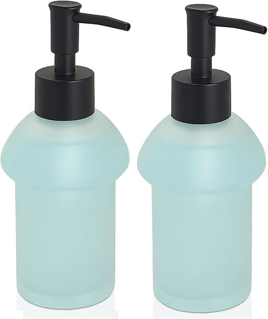 Glass Refillable Empty Bottle Container with Rust-Proof Plastic Pump Hand Soap Dispenser, 2Pcs Liquid 9.3oz Soap Dispenser for Bathroom and Kitchen (Matte)