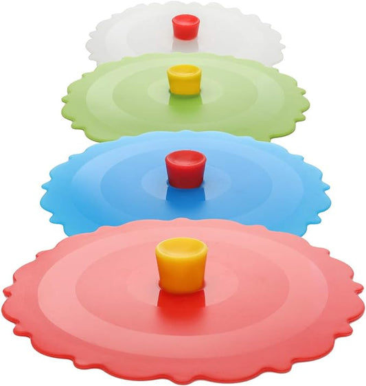 Silicone Cup Covers (Set of 4) ， Multicolored Silicone Lids for Mugs, Cups, Tea Pots,Flexible Mug Covers，Hot Cup Lids for Coffee & Tea