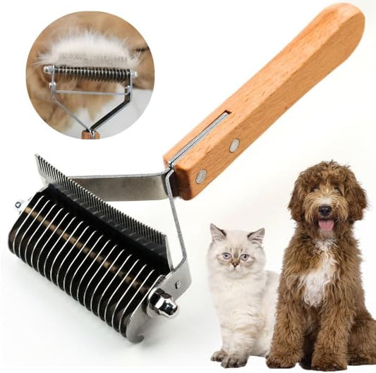 2 in 1 Undercoat Rake for Dogs and Cats, Professional Grooming Brush Dematting & Shedding Comb to Remove Loose Hair, Matted Fur Efficiently, Perfect for Poodle, Doodle & All Long Haired Pets