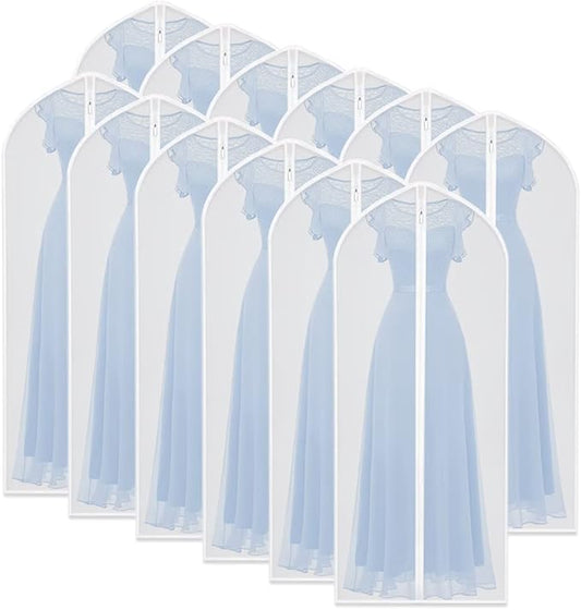 Dress Bags for Hanging Clothes (Set of 12) Breathable Suit Bag Covers with Zip Coat Covers for Closet Garment Bag for Wardrobe Storage and Travel Covers for Coats White - 24'' x 60''