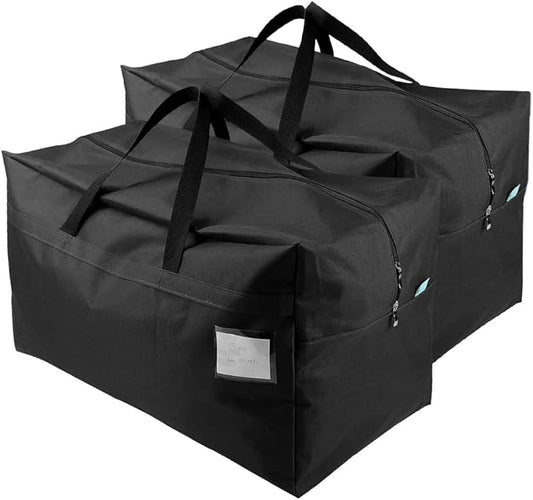 AMJ 2 Pack Extra Large Moving Bags with Zippers & Carrying Handles, Heavy-Duty Storage Totes for Space Saving, Black Moving Totes
