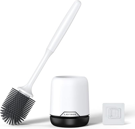 Lefree Silicone Toilet Brush and Holder Set with Ventilated Holder, Floor Standing & Wall Mounted Toilet Scrubber