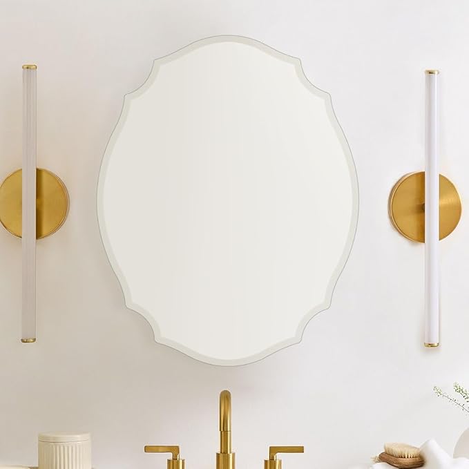TOMACE Frameless Assymetrical Oval Medicine Cabinet with Beveled Mirror Irregular Surface Bathroom Medicine Cabinet Mirror with Storage for Bathroom 19'' H x 24'' W