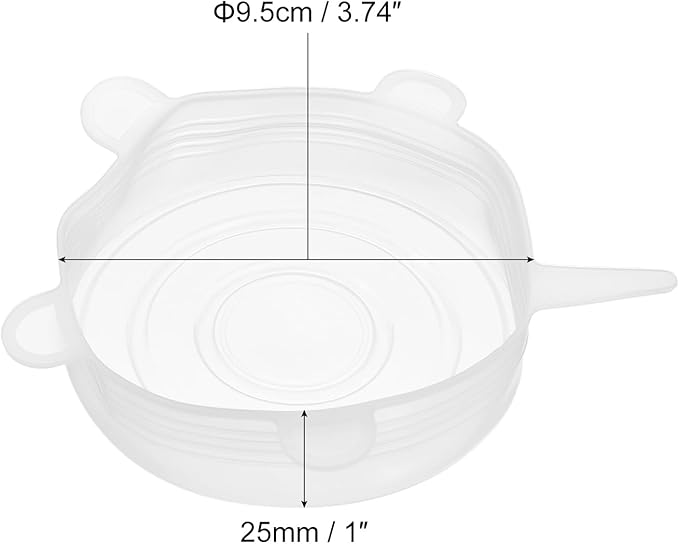 uxcell Silicone Stretch Lids, 4Pack 3.74" Round Container Lid Silicone Bowl Covers Reusable Silicone Lids for Cups, Bowls and Food Cover, White