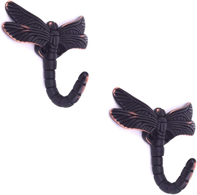 2pcs Dragonfly Coat Hooks Decorative Creativity Wall Mounted Hanger Hook for Home Handbag Key Towel Bathrobe (Red Bronze)