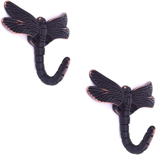 2pcs Dragonfly Coat Hooks Decorative Creativity Wall Mounted Hanger Hook for Home Handbag Key Towel Bathrobe (Red Bronze)