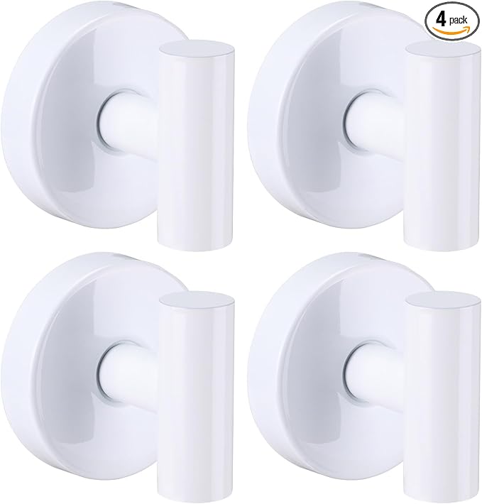Heavy Duty Reusable Suction Cup Hooks for Shower - No Drill Bathroom/Glass/Mirror/Tiles & Metal Surfaces,and Smooth Non-Porous Surfaces for Towels, Robes, Loofahs (4, White)