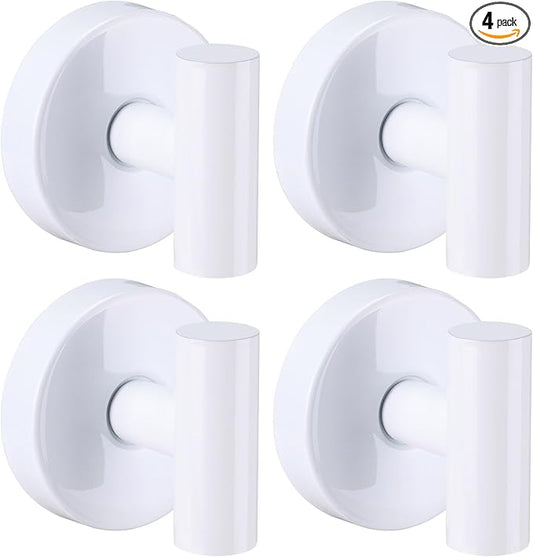 Heavy Duty Reusable Suction Cup Hooks for Shower - No Drill Bathroom/Glass/Mirror/Tiles & Metal Surfaces,and Smooth Non-Porous Surfaces for Towels, Robes, Loofahs (4, White)