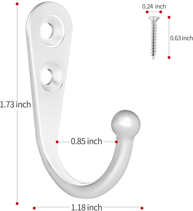 20 Pcs Small Key Hooks for Hanging, Key Holder, Wall Mount Hook with Stainless Steel Screws, Command Hooks Utility Hangers for Key, Hat, Cup, Coat, Picture (White)