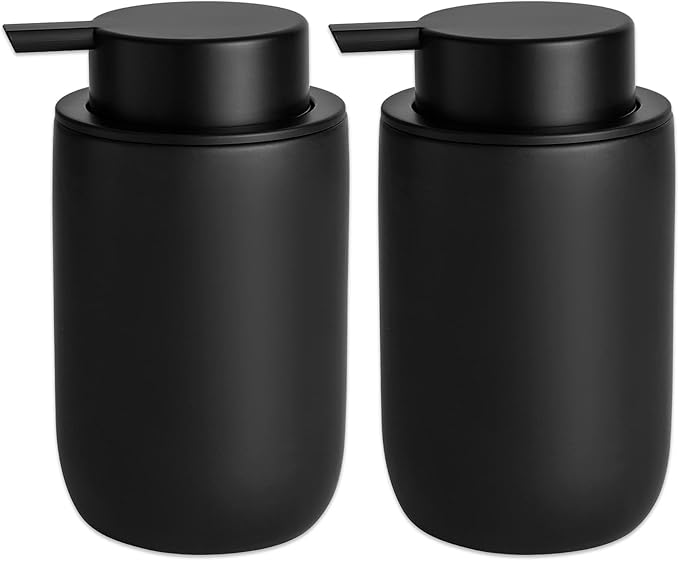 Hand Soap Dispenser for Bathroom Decro, Ceramic Liquid Pump Bottles Refillable Dish Dispenser for Kitchen Farmhouse Colleage Dorm, Matte Black 2 Pack