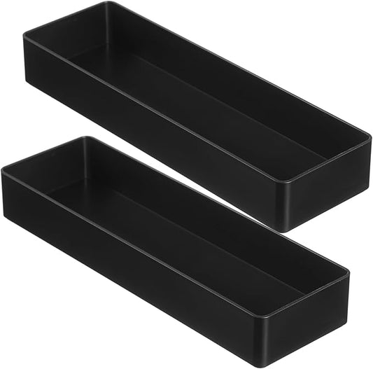Teling 2 Pcs 4 Piece Large Black Rectangular Desk Organizer Set, Half Accessory Tray, Plastic Tabletop Organizer for Office, Home, or Study, Dimensions: 9.45 x 2.95 x 1.38 Inches