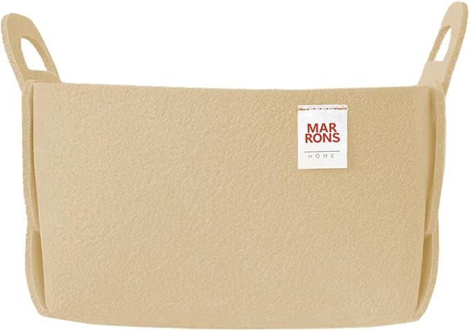 Collapsible Felt BEIGE Storage Bin Small 7.1"x5.1"x5.1" – Foldable Basket with Handles for Closet, Toy Storage, Laundry Room Organization, Decorative Storage Baskets for Shelves, Nursery