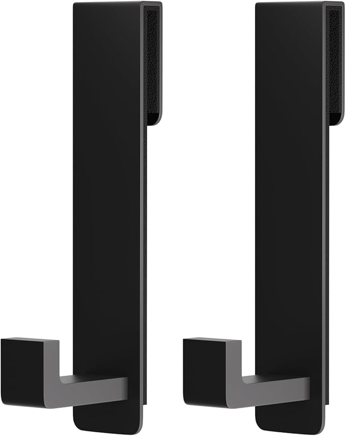 PMMASTO Shower Door Hooks, (7.5 Inch) Extended Towel Hooks for Bathroom Frameless Glass Shower Door, Stainless Steel Heavy Duty Hooks for Hanger Robe,Towel (Black ''L'' Shape 2 Pack)