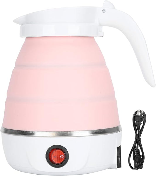 Milltrip Travel Foldable Electric Kettle, 600ml Portable Electric Kettle for Travel with Food-Grade Silicone, 400W Fast Boiling, Dry Burn Protection & Built-in Filter, US Plug 110V (Pink)