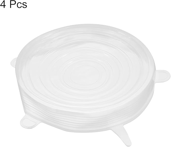 uxcell Silicone Stretch Lids, 4Pack 5.71" Round Container Lid Silicone Bowl Covers Reusable Silicone Lids for Cups, Bowls and Food Cover, White