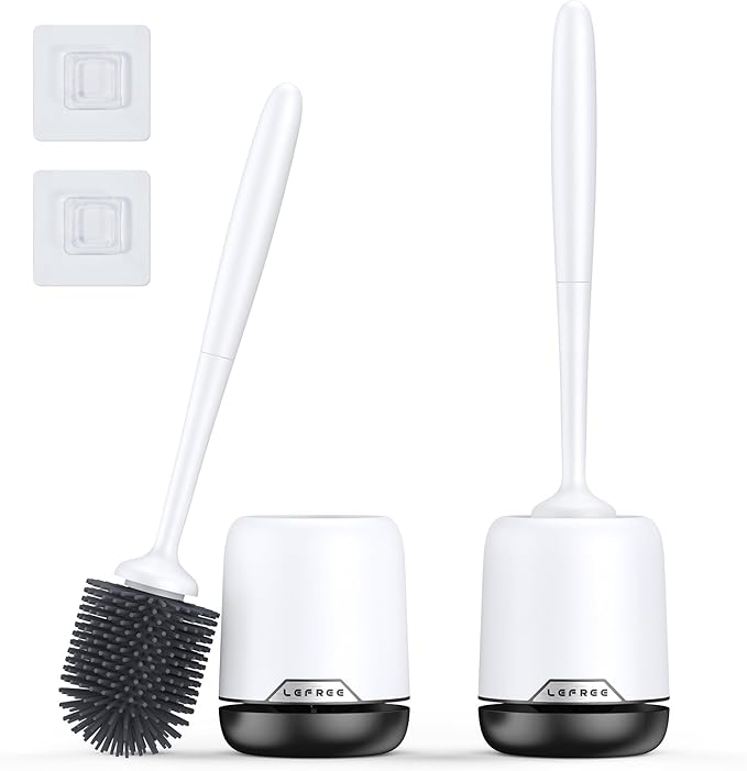Lefree 2 Pack Silicone Toilet Bowl Brush and Holder Set with Ventilated Holder, Floor Standing & Wall Mounted Toilet Scrubber