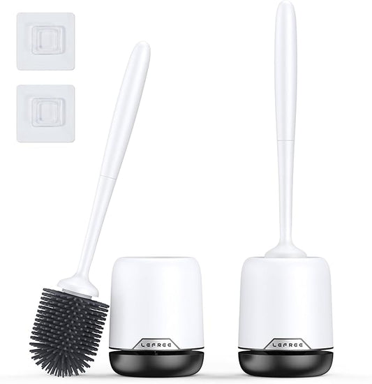 Lefree 2 Pack Silicone Toilet Bowl Brush and Holder Set with Ventilated Holder, Floor Standing & Wall Mounted Toilet Scrubber