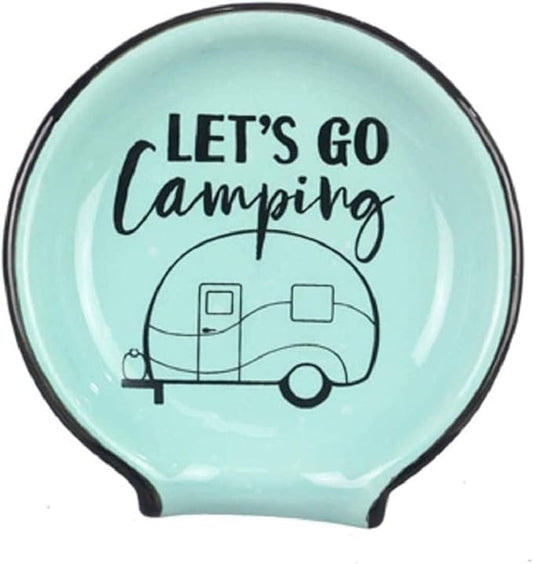 Young's Inc. Spoon Rest for Stove Top and Kitchen Counter - Ceramic Spoon Holder - Durable and Easy-to-Clean - Can Hold Ladles, Spatulas, Tea Bags, and More - Stylish Camping Design - 4.72x4.72x0.6